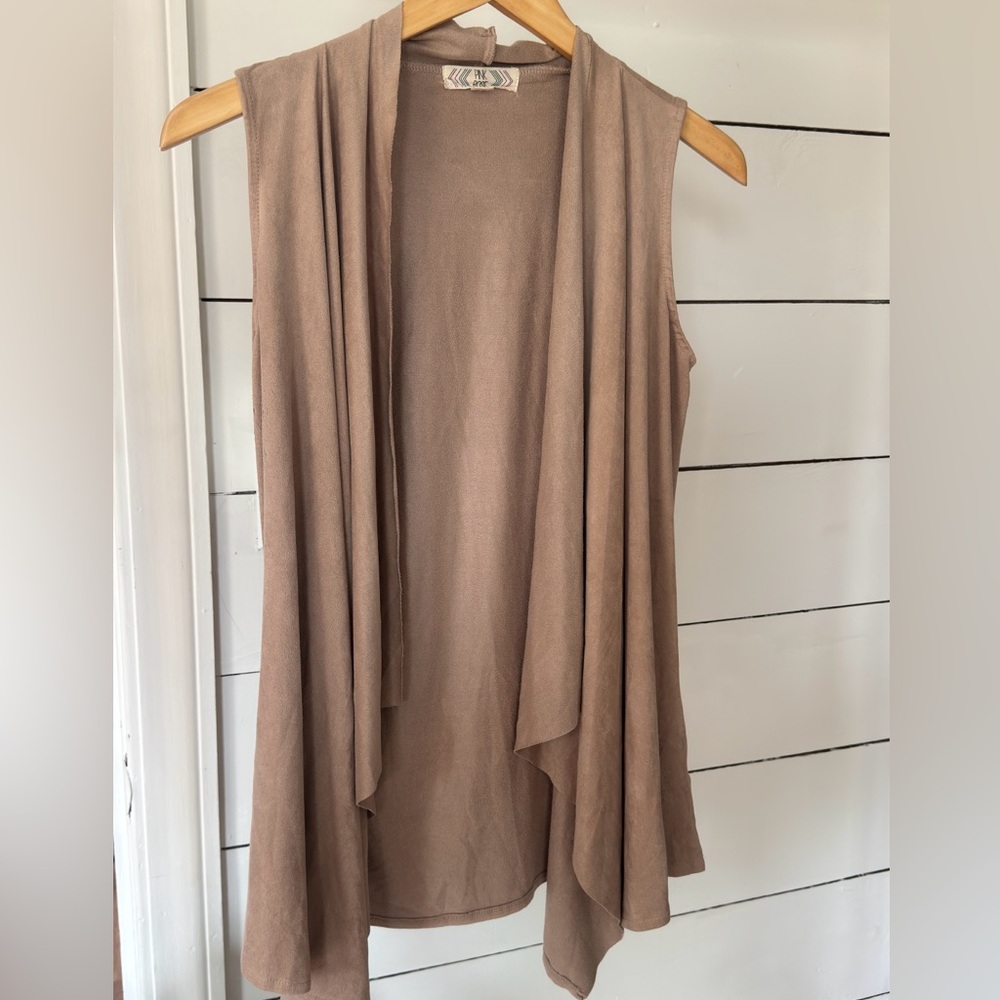 Pink Rose Tan Draped Vest Waterfall Design